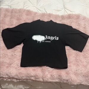 Palm Angels Black Cropped Kids Tee with White Logo